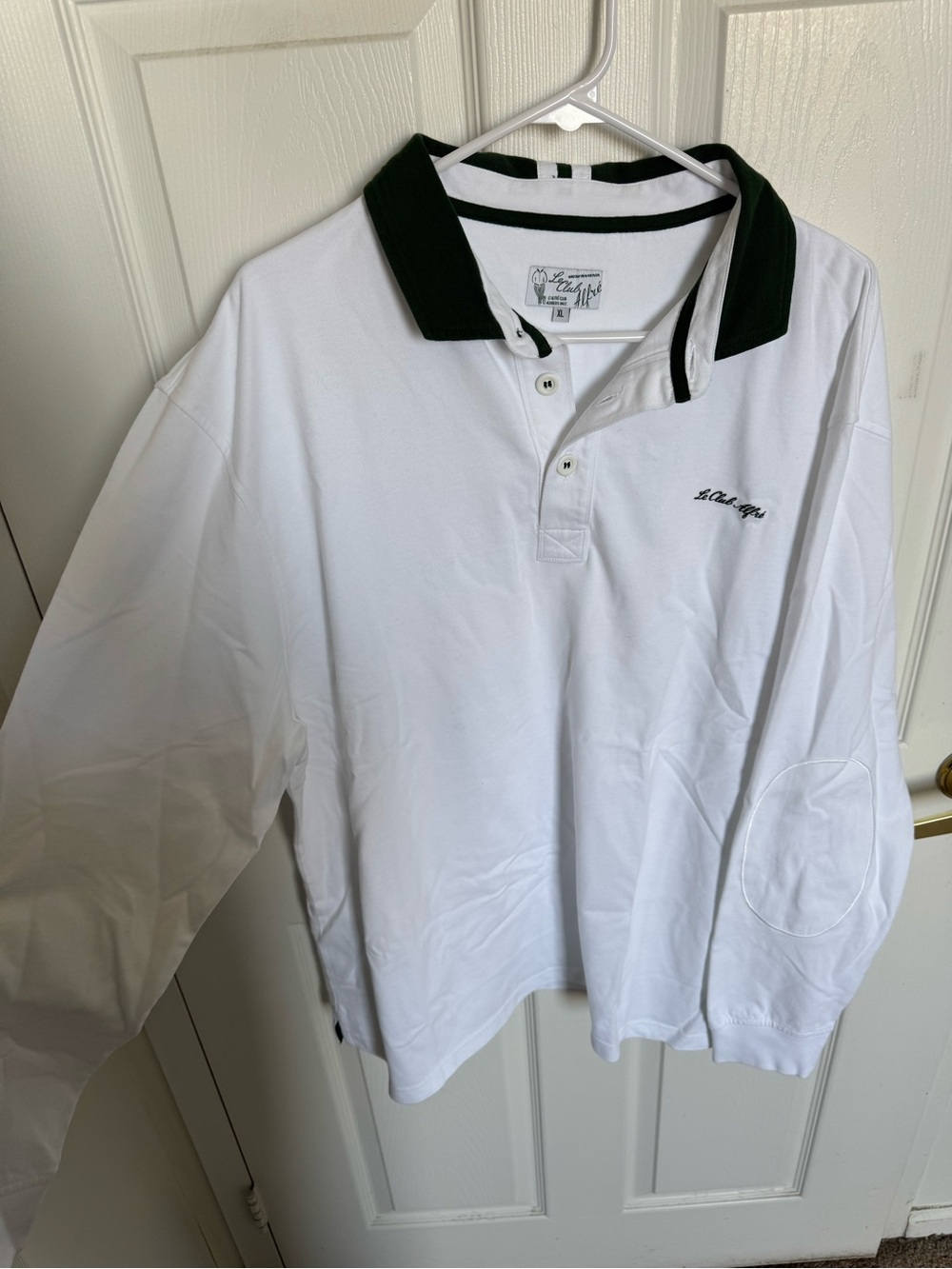 White Long-Sleeve Polo with Black Contrast Collar by L.L. Bean